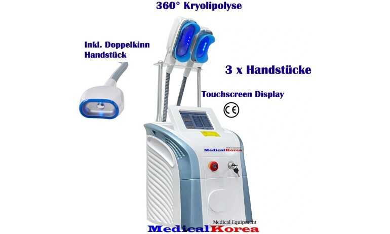 Kryolipolyse Gerät 360° mit 3 x Cooling Handstück,inkl.Doppelkinn Aufsatz